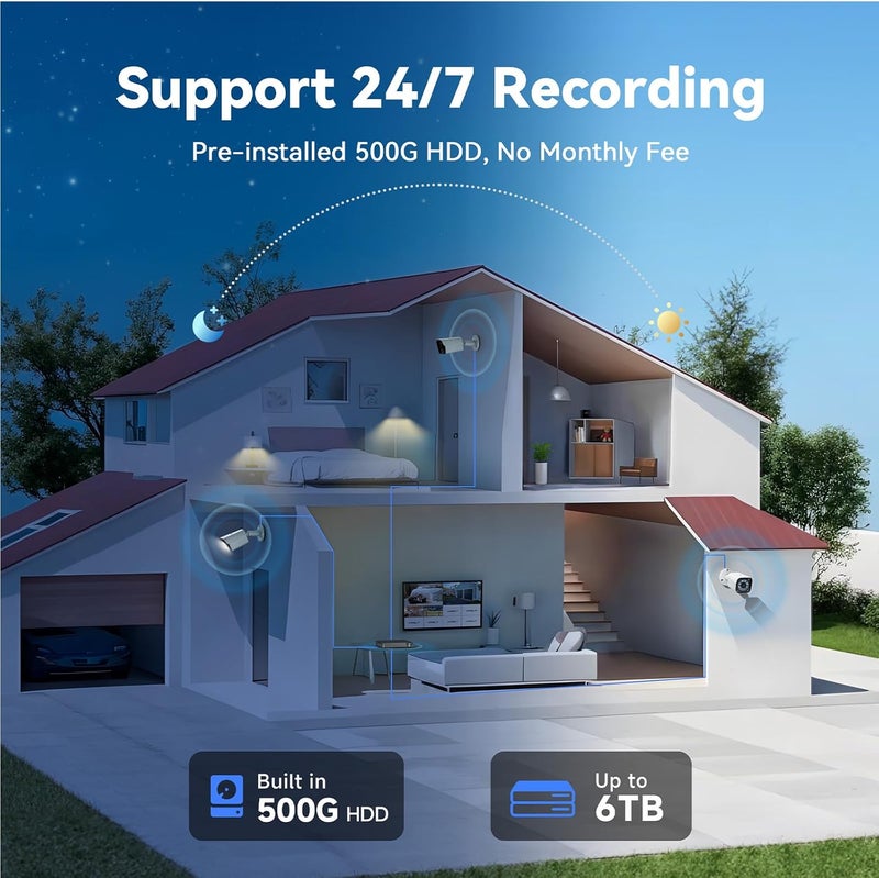 VORGUT Wired Security Camera System Outdoor, 4CH 5MP Lite AHD DVR with 500G Hard Drive, 4 x 3MP Wired CCTV Camera, Indoor/Outdoor Surveillance DVR Kit with Human Detection, Night Vision - Image 5